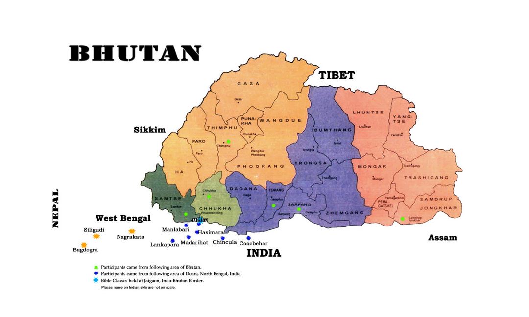 Detallado mapa administrativo de Bután