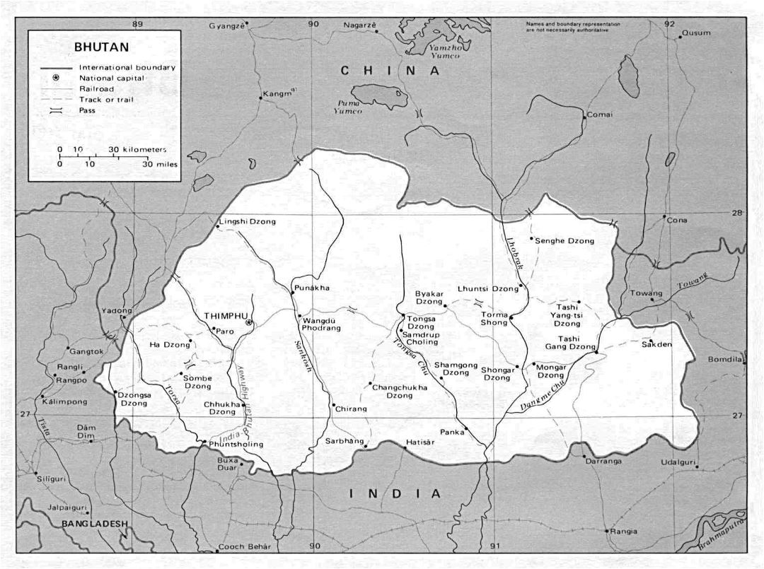 Grande mapa político de Bután