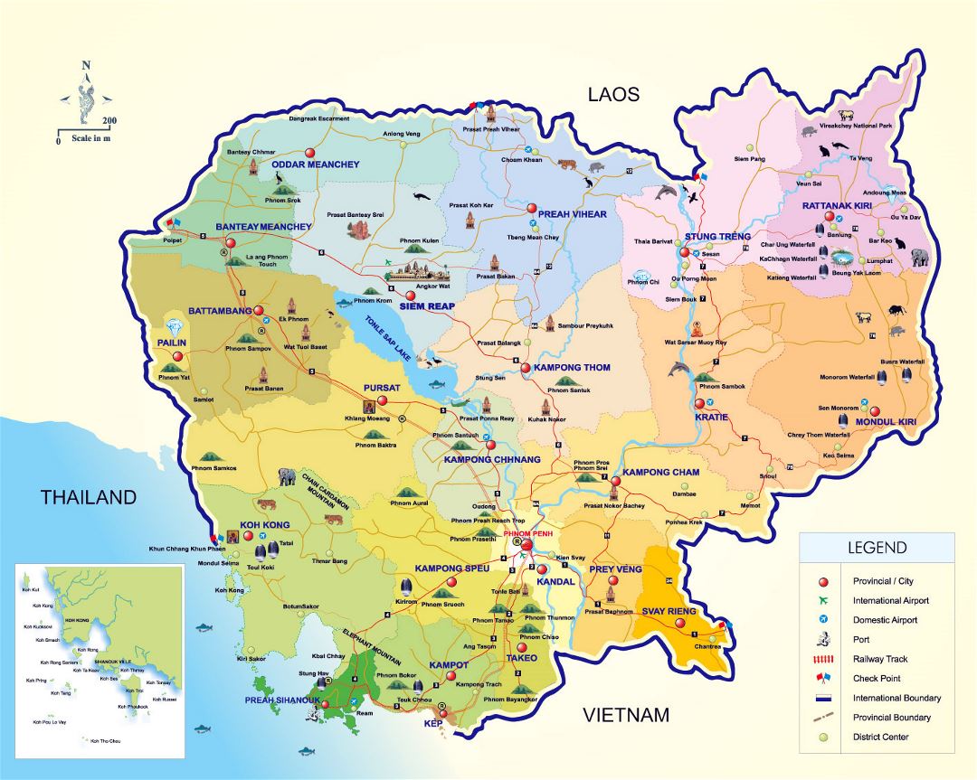 Detallado mapa turístico de Camboya