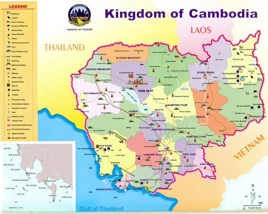 Detallado mapa turístico del Reino de Camboya