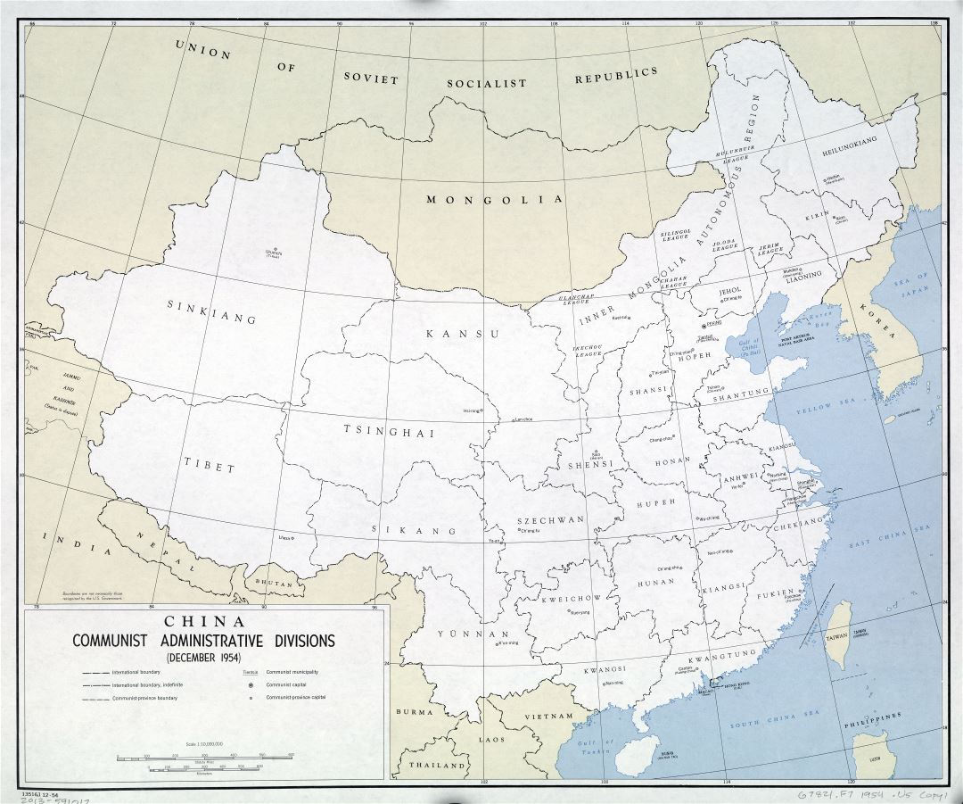 A gran escala administrativas divisiones mapa de China comunista - 1954