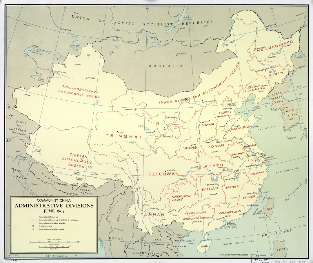 A gran escala China comunista administrativas divisiones mapa - 1967