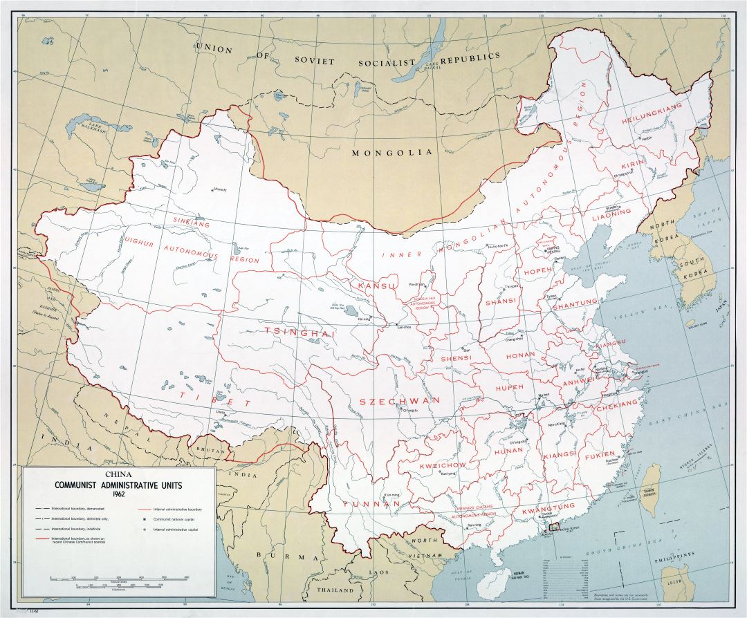 A gran escala China comunista mapa de unidades administrativas - 1962