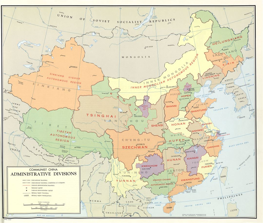 A gran escala detallado administrativas divisiones mapa de China comunista - 1967