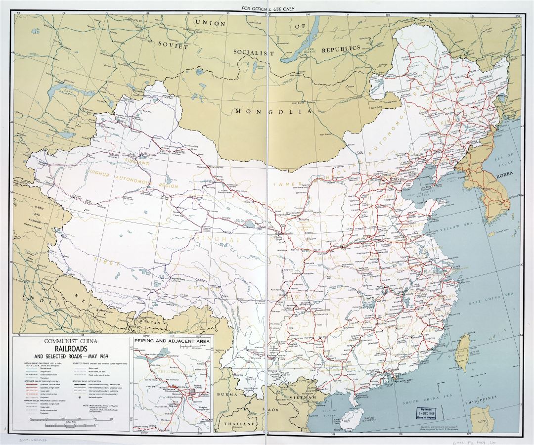 A gran escala detallado mapa de ferrocarriles de China comunista - 1959