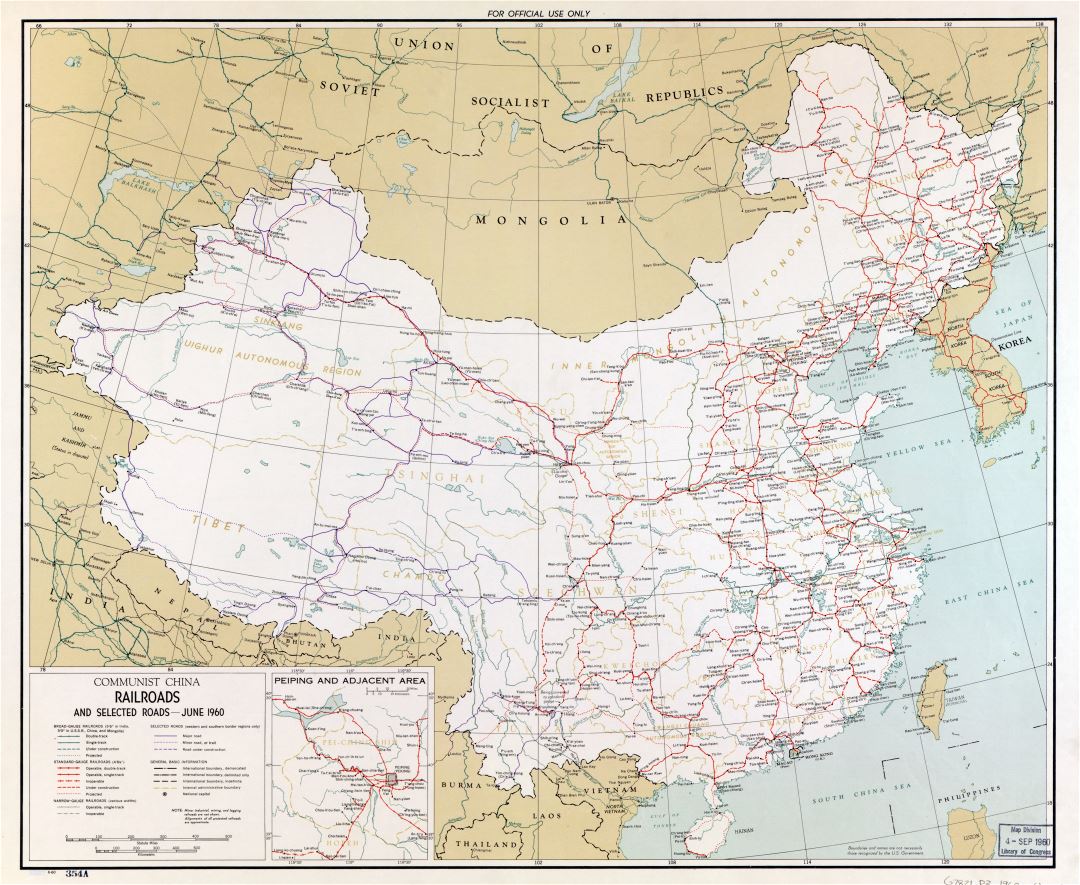 A gran escala mapa de ferrocarriles de China comunista - 1960