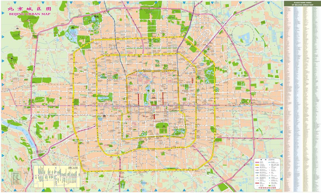 A gran escala detallado mapa de calles de ciudad de Beijing
