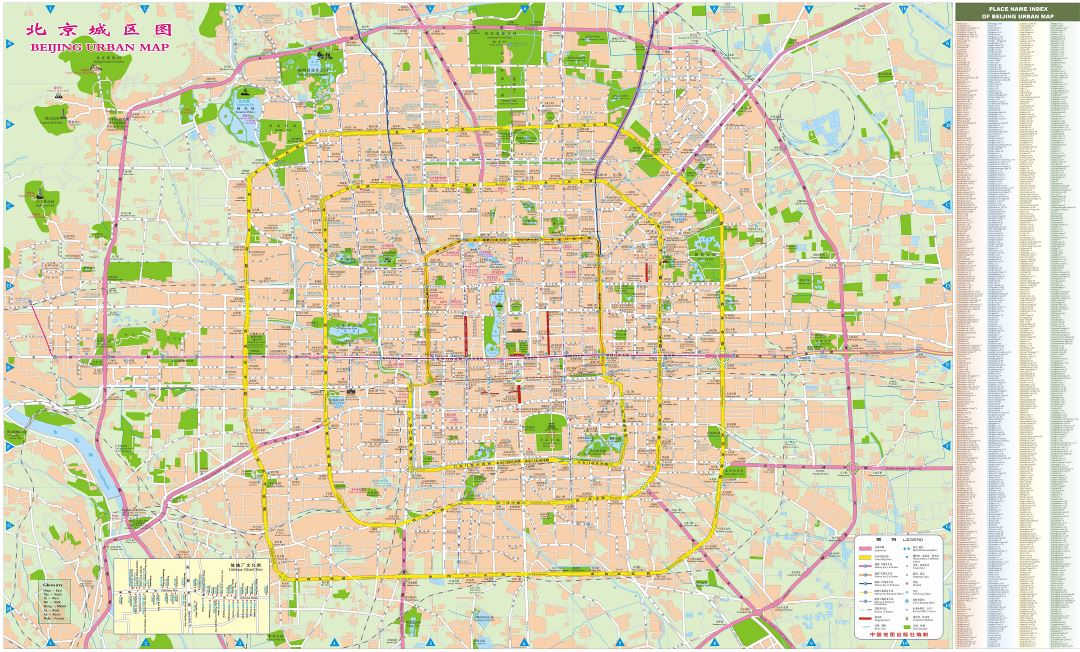 A gran escala detallado mapa de calles de ciudad de Beijing