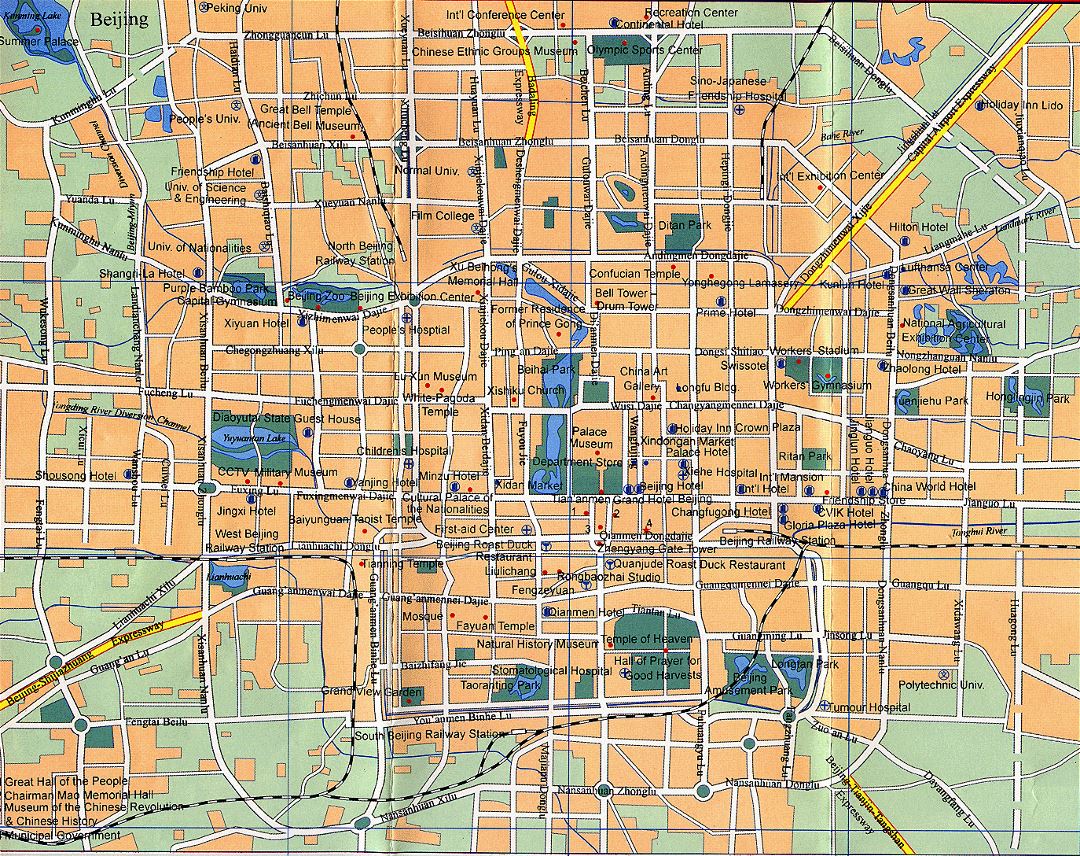 Detallado mapa de carreteras de ciudad de Beijing