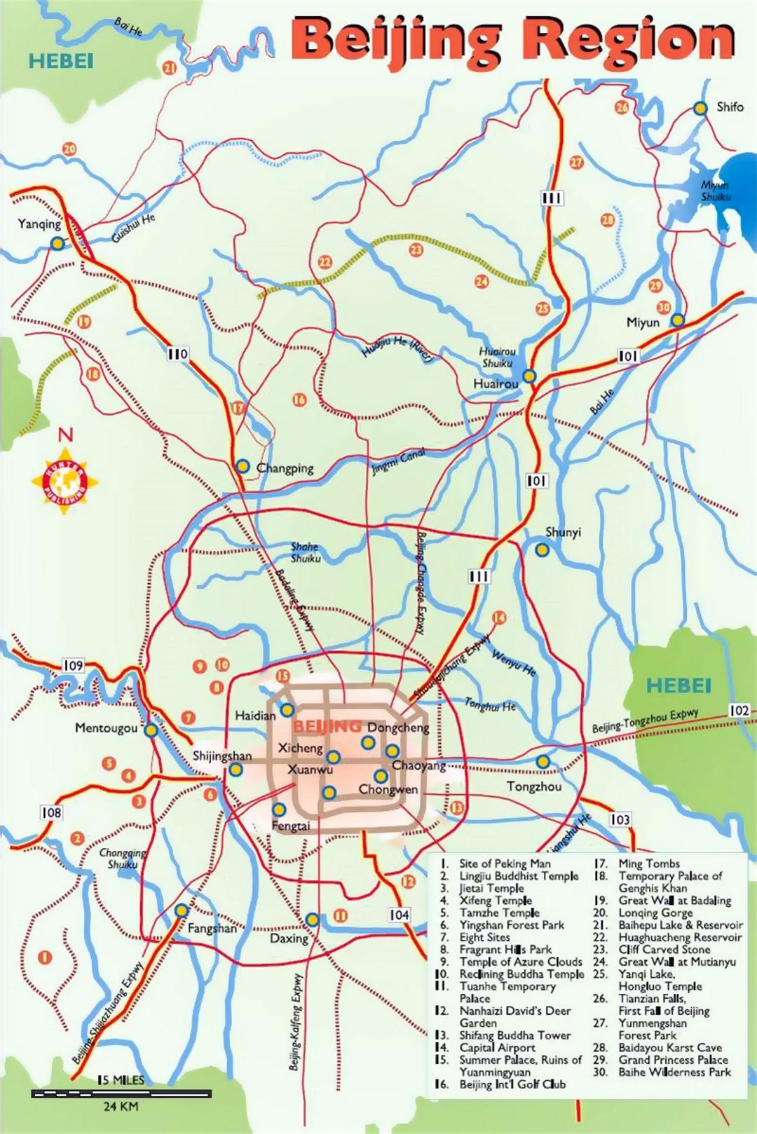 Detallado mapa de región de Beijing
