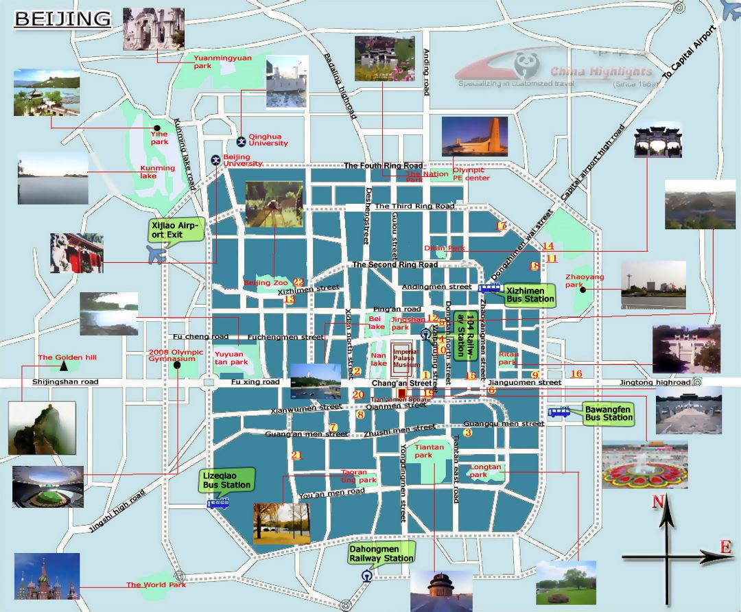 Detallado mapa turístico de ciudad de Beijing