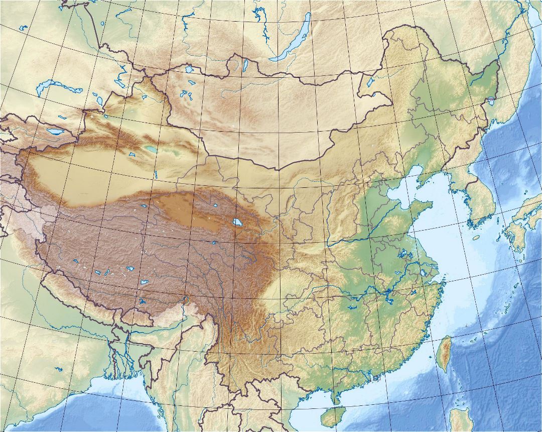 Detallado mapa en relieve de China