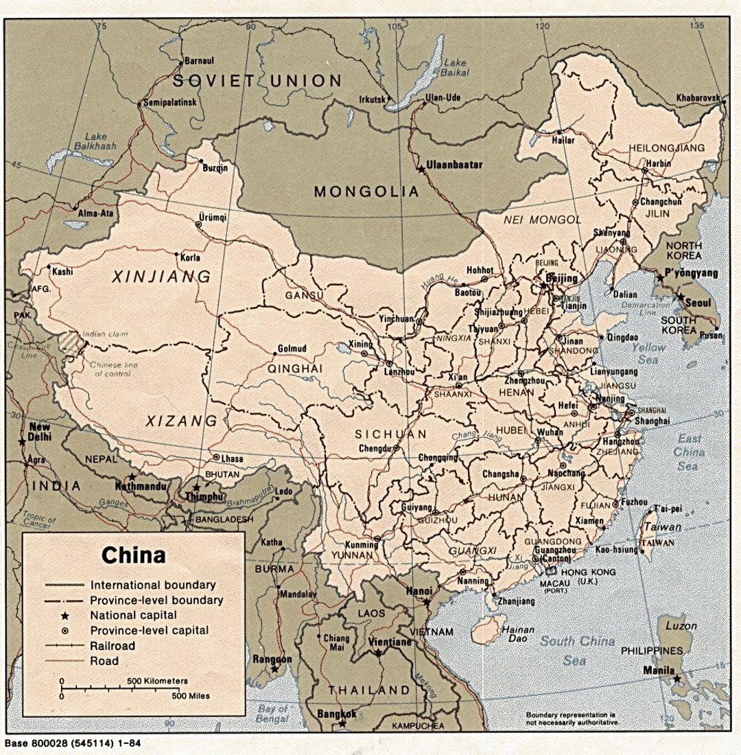 Detallado mapa político y administrativo de China - 1984