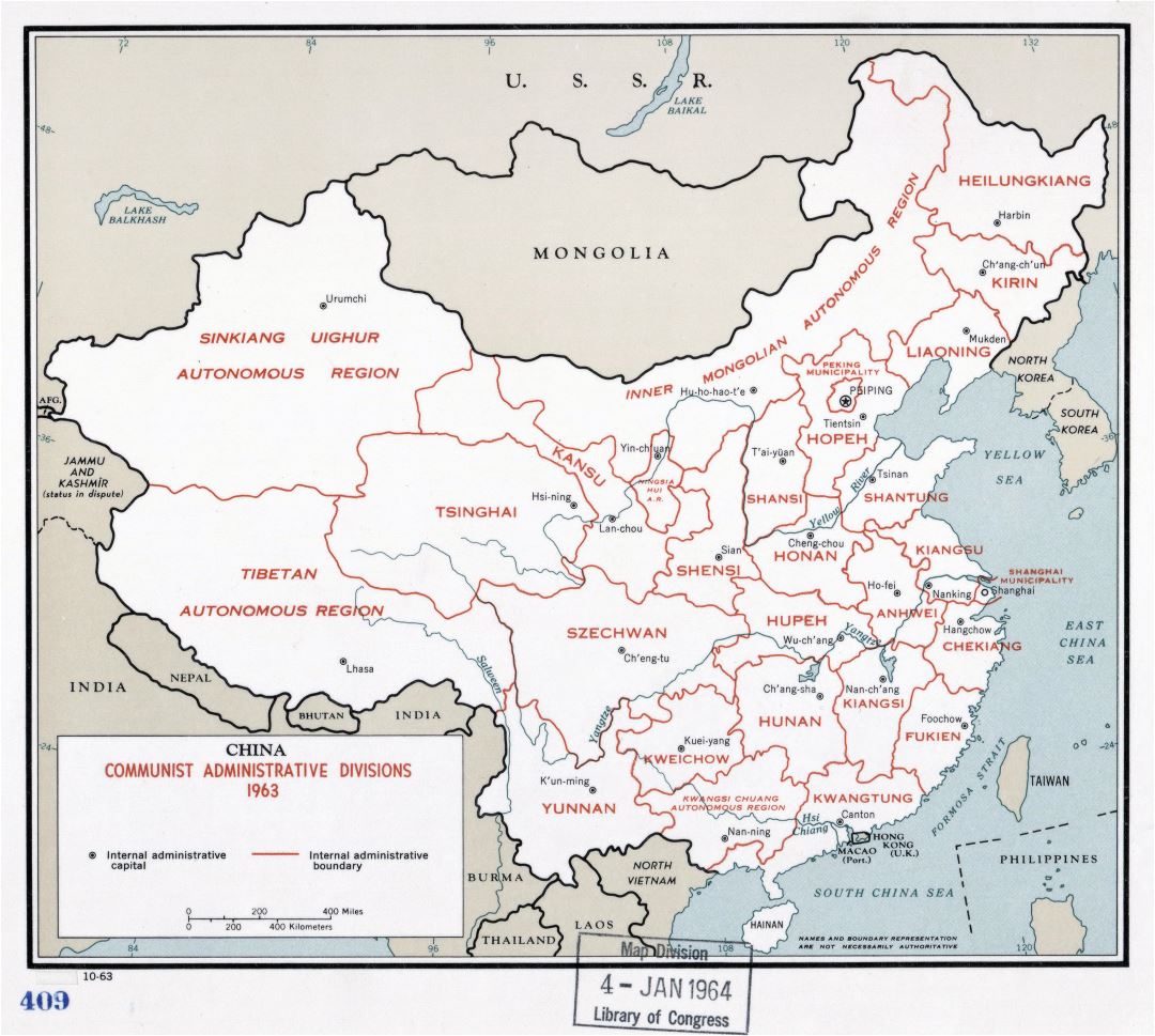 Grande detallado mapa de administrativas divisiones de China comunista - 1963