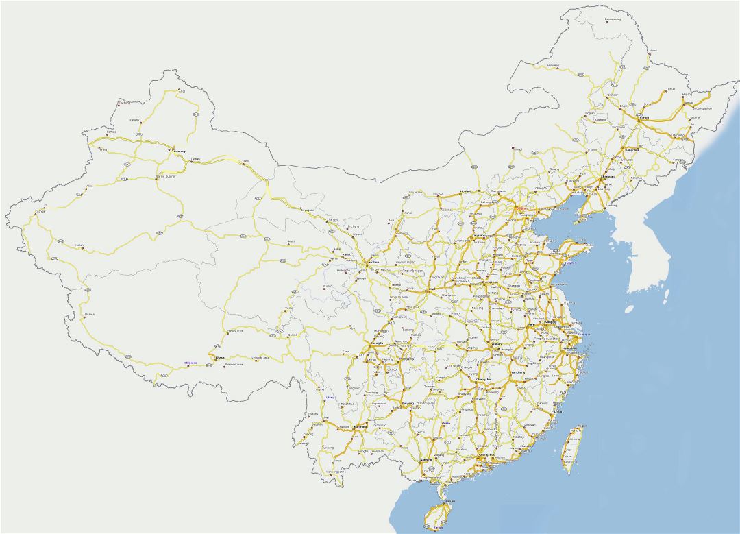 Grande detallado mapa de carreteras de China