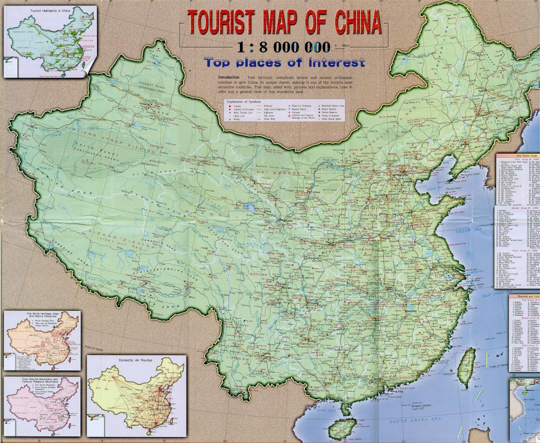 Grande detallado mapa turístico de China con carreteras y ciudades