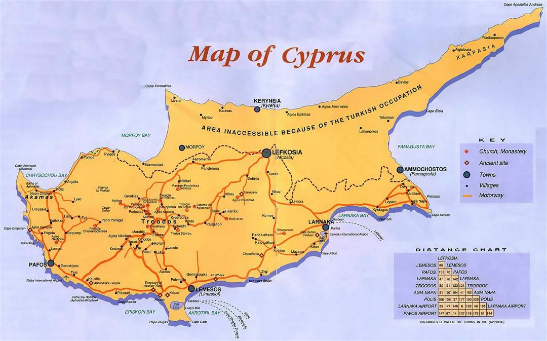 Detallado mapa de guía de Chipre