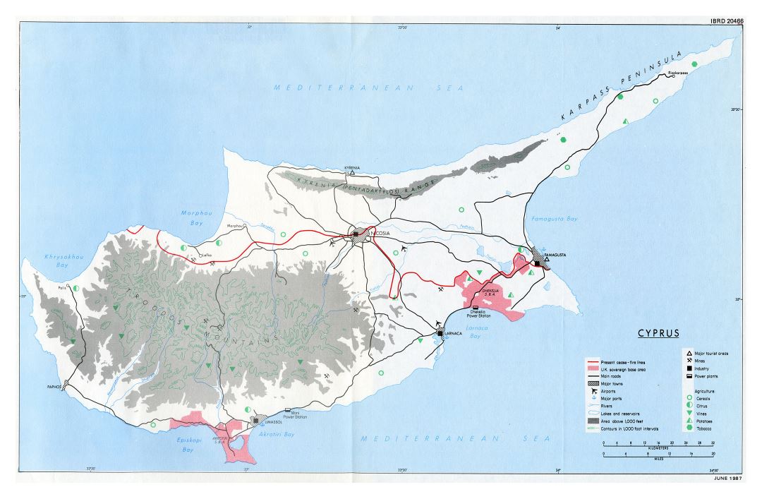 Grande detallado mapa de Chipre con otras marcas