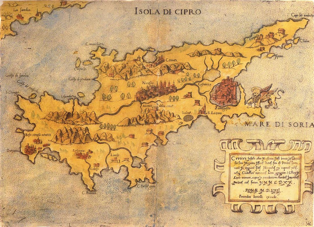 Grande mapa antiguo de Chipre