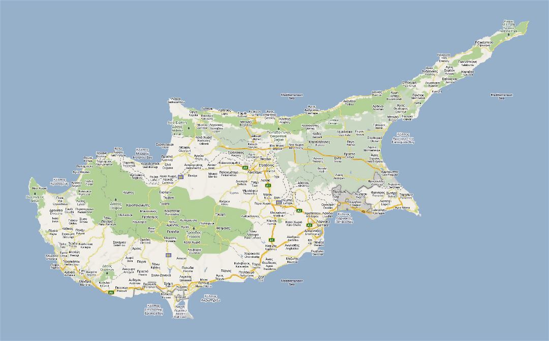 Grande mapa de carreteras de Chipre con ciudades
