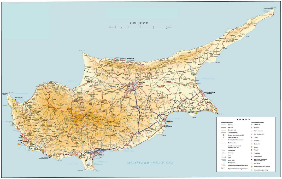 Grande mapa de carreteras de Chipre