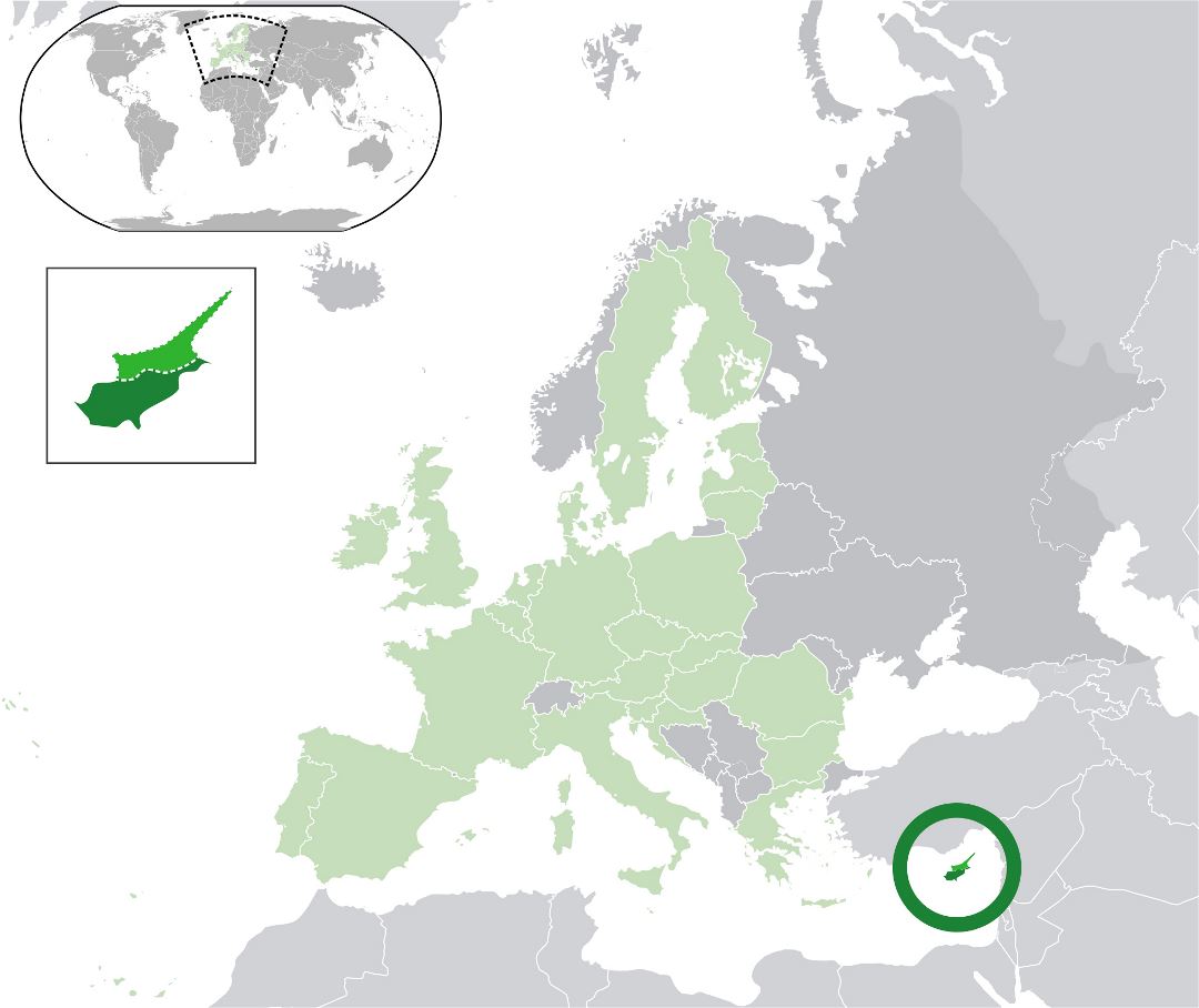 Grande mapa de ubicación de Chipre en la UE