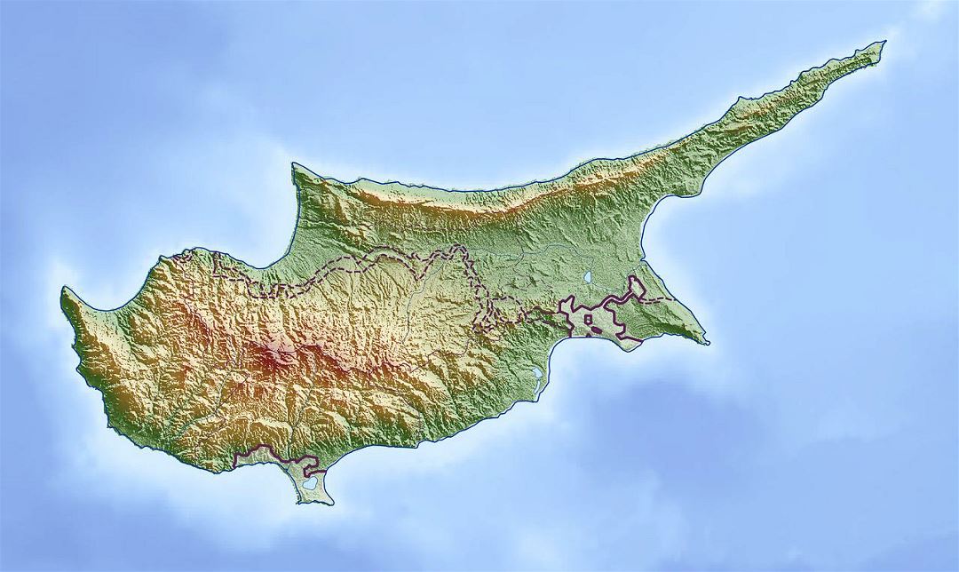 Grande mapa en relieve de Chipre