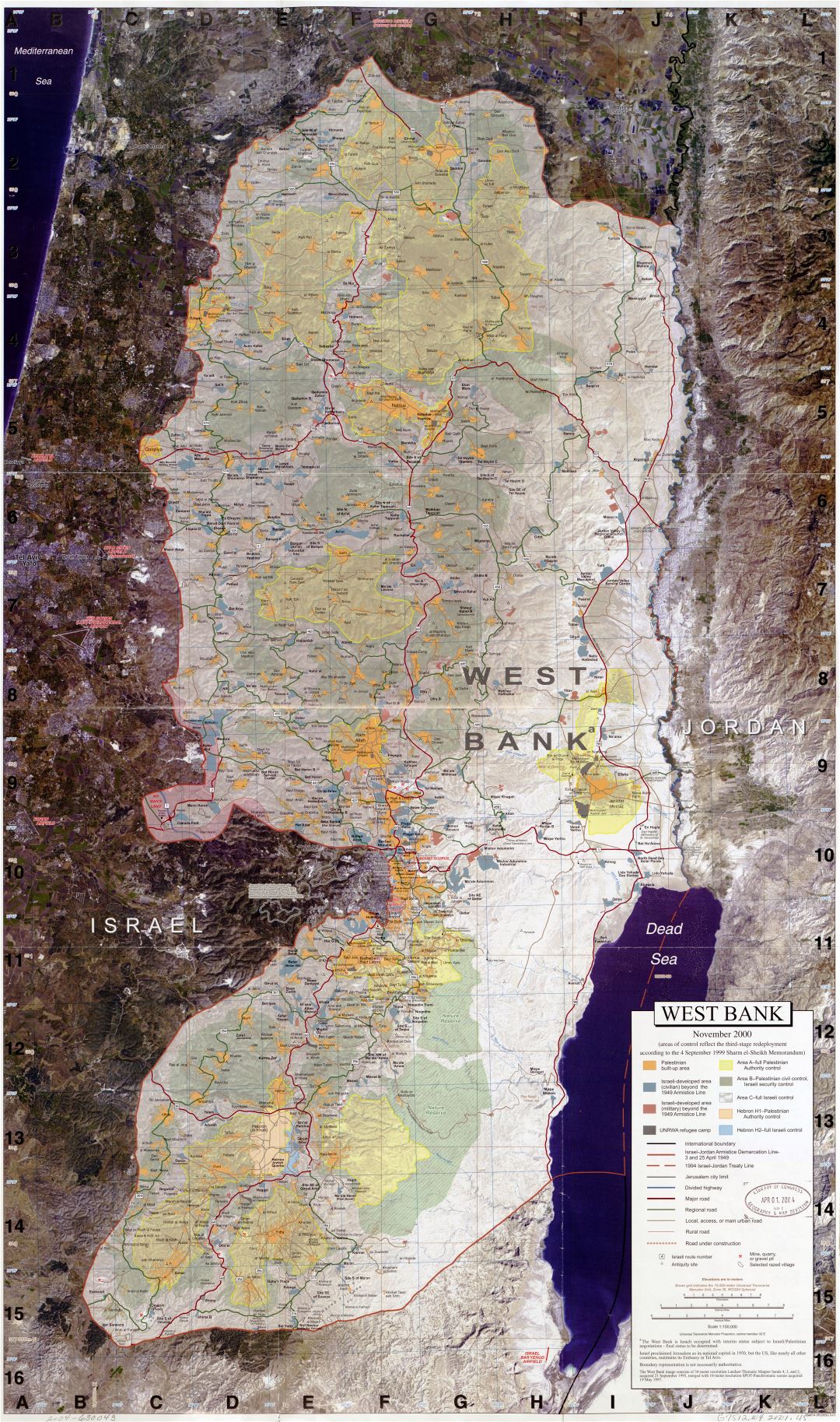 A gran escala detallado mapa de Cisjordania con otras marcas - 2001