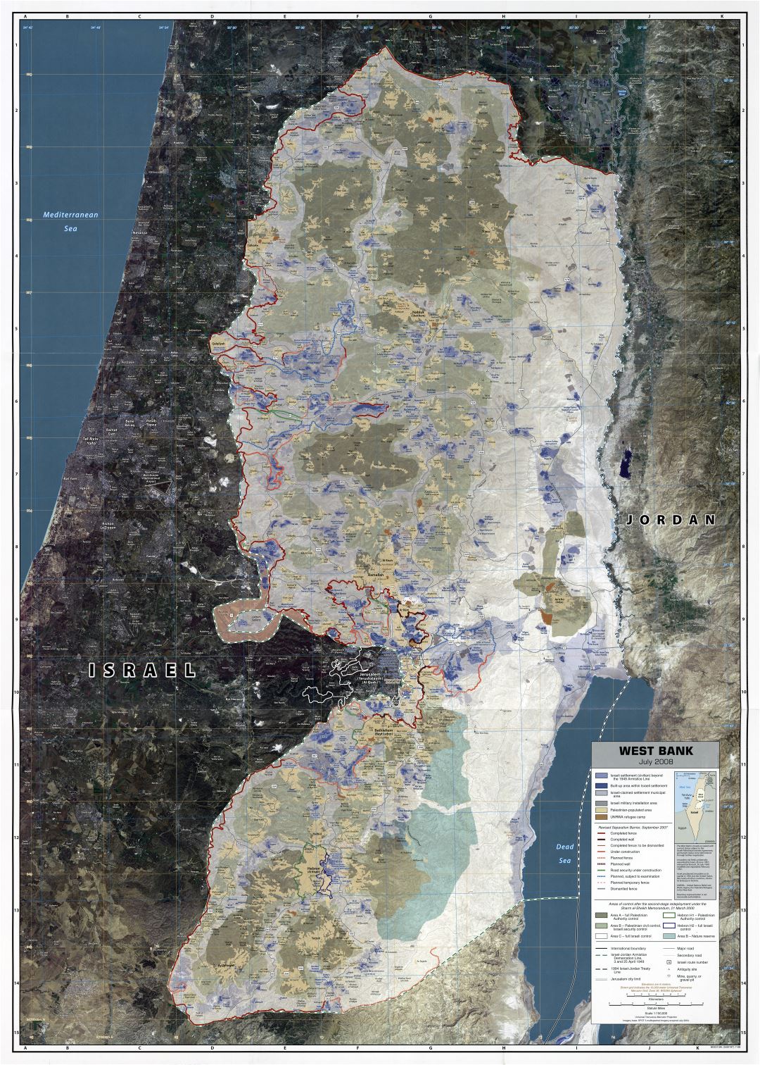 A gran escala detallado mapa de Cisjordania con otras marcas - 2008