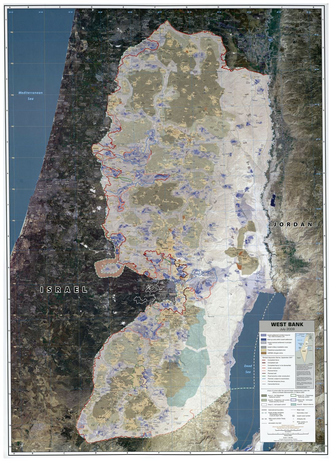 A gran escala mapa de Cisjordania con otras marcas - 2008
