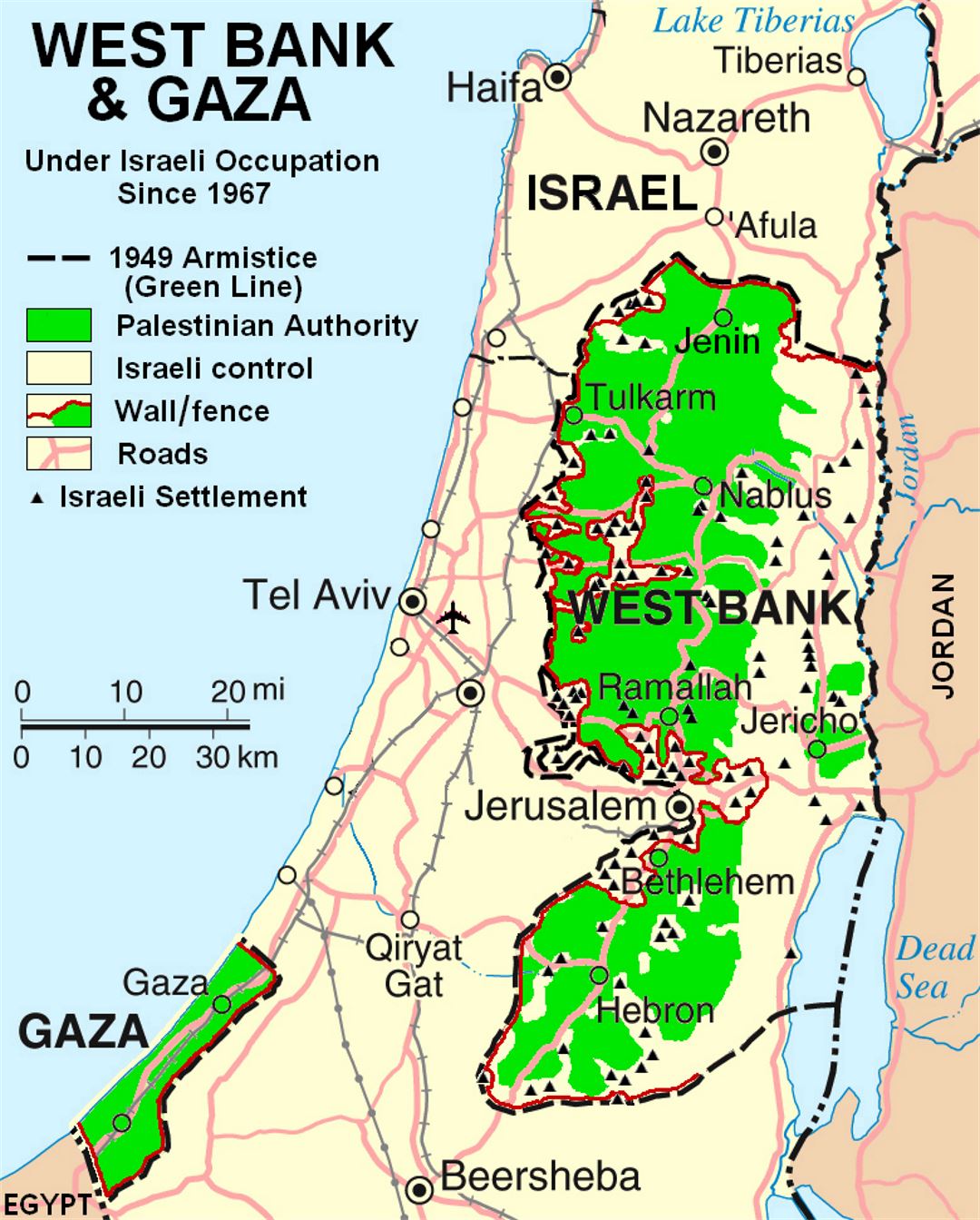 Mapa de Cisjordania y Franja de Gaza