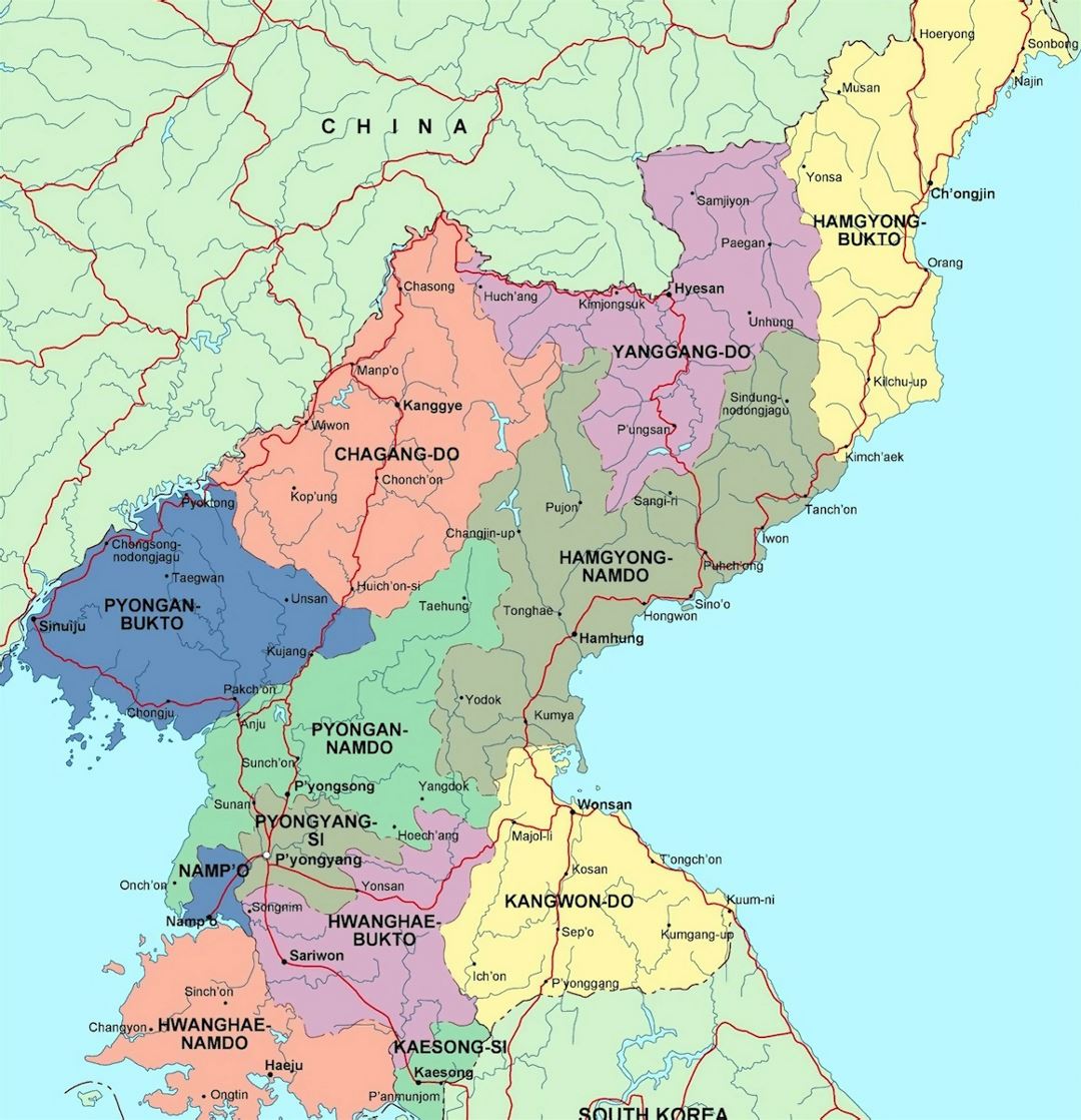 Detallado mapa administrativo de Corea del Norte