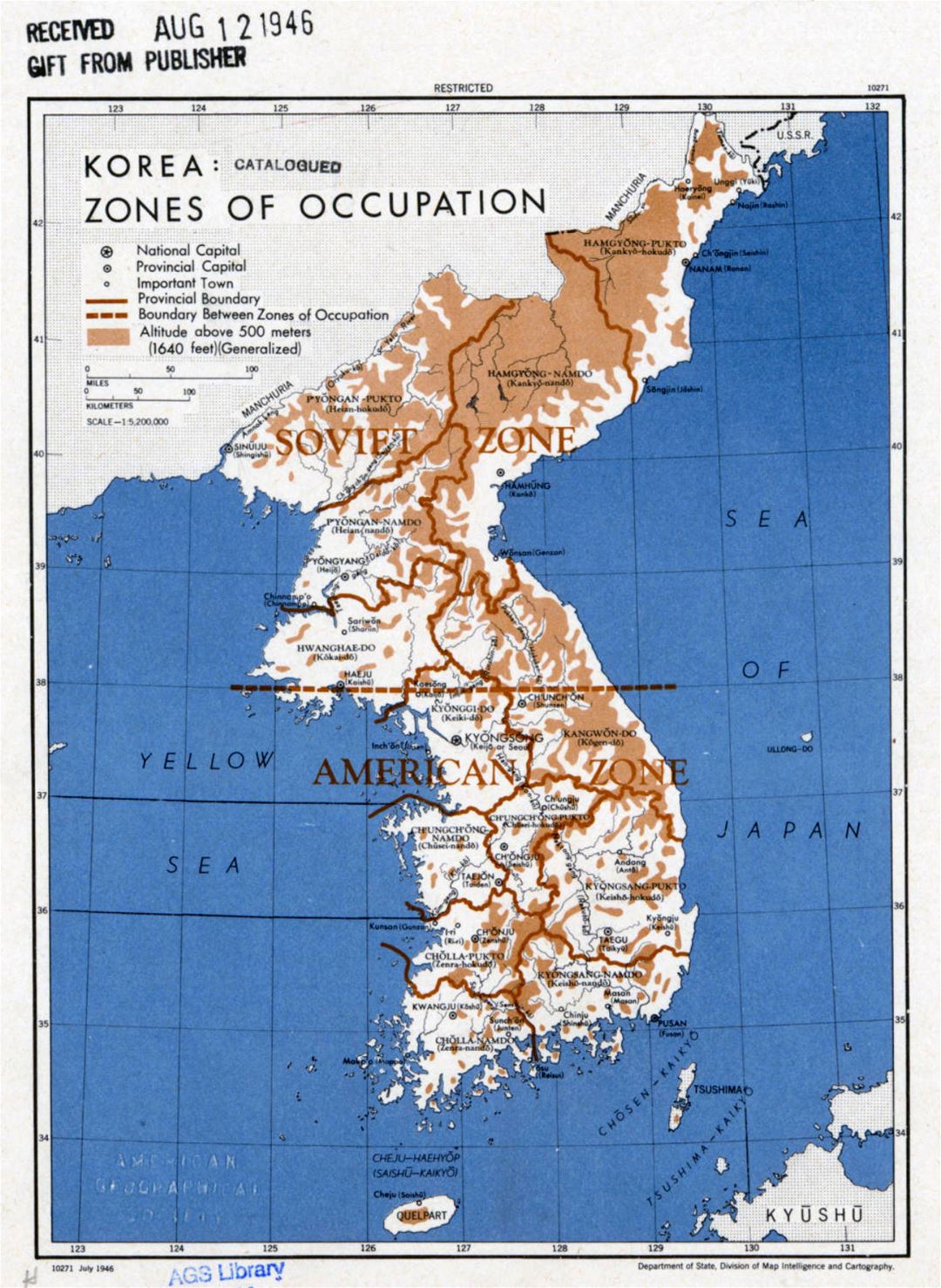 Grande detallado mapa de zonas de ocupación de Corea - 1946