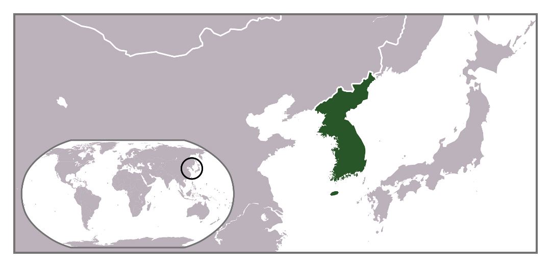 Grande mapa de ubicación de Península de Corea