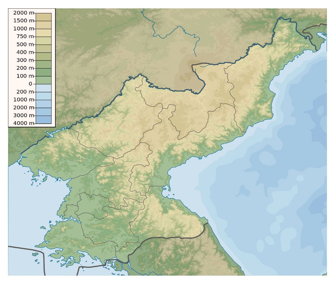 Grande mapa físico de Corea del Norte
