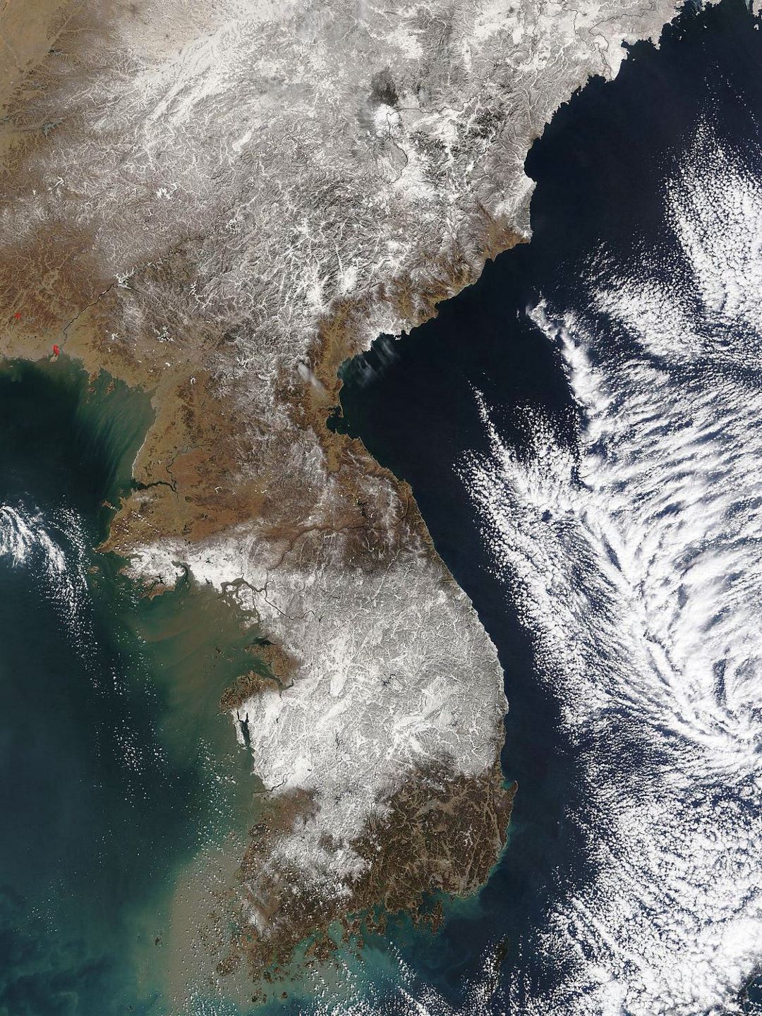 Grande mapa satelital de la Península de Corea