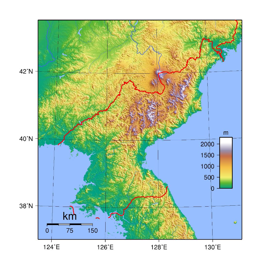 Grande mapa topográfico de Corea del Norte