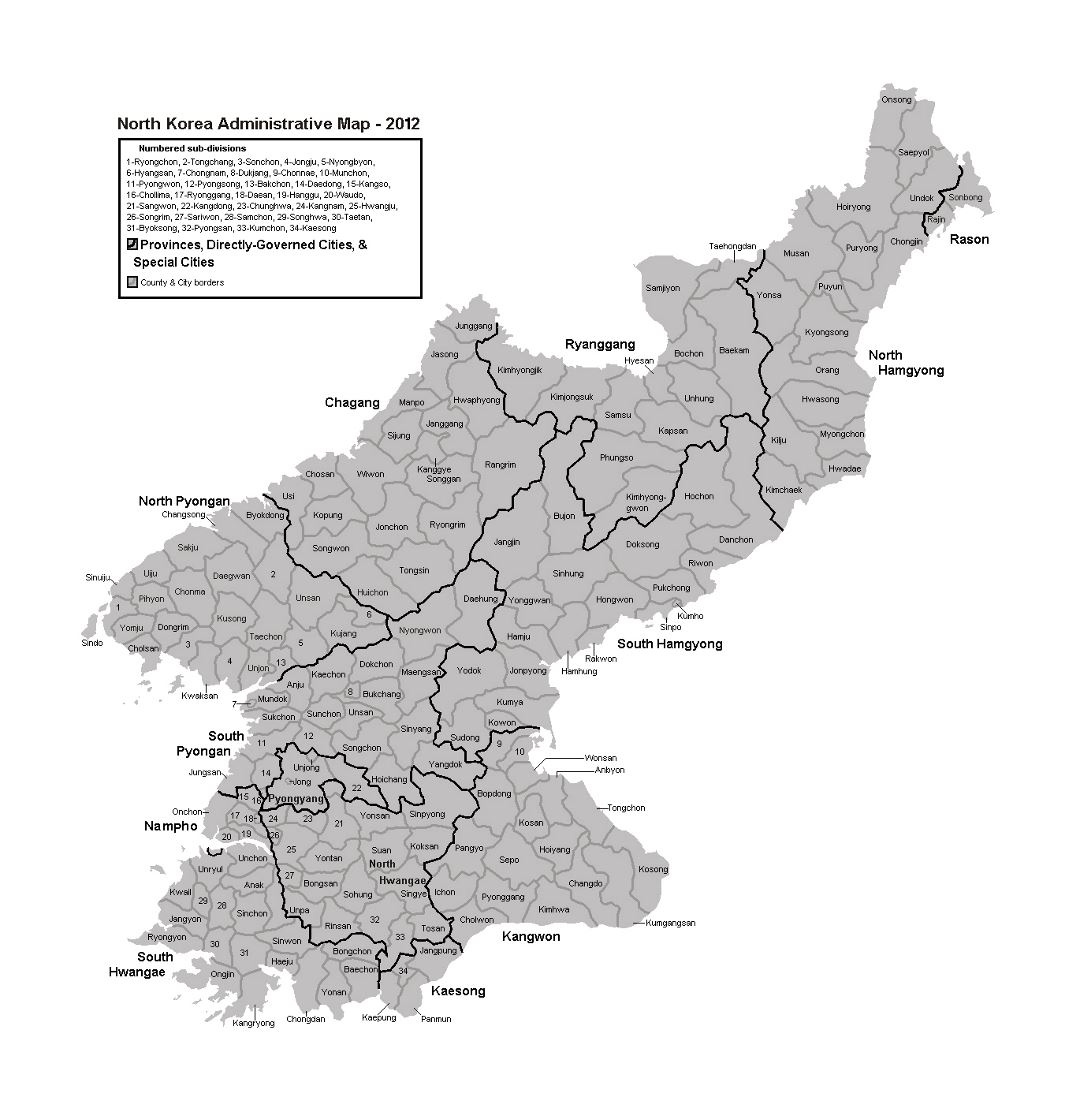 Mapa administrativo de Corea del Norte