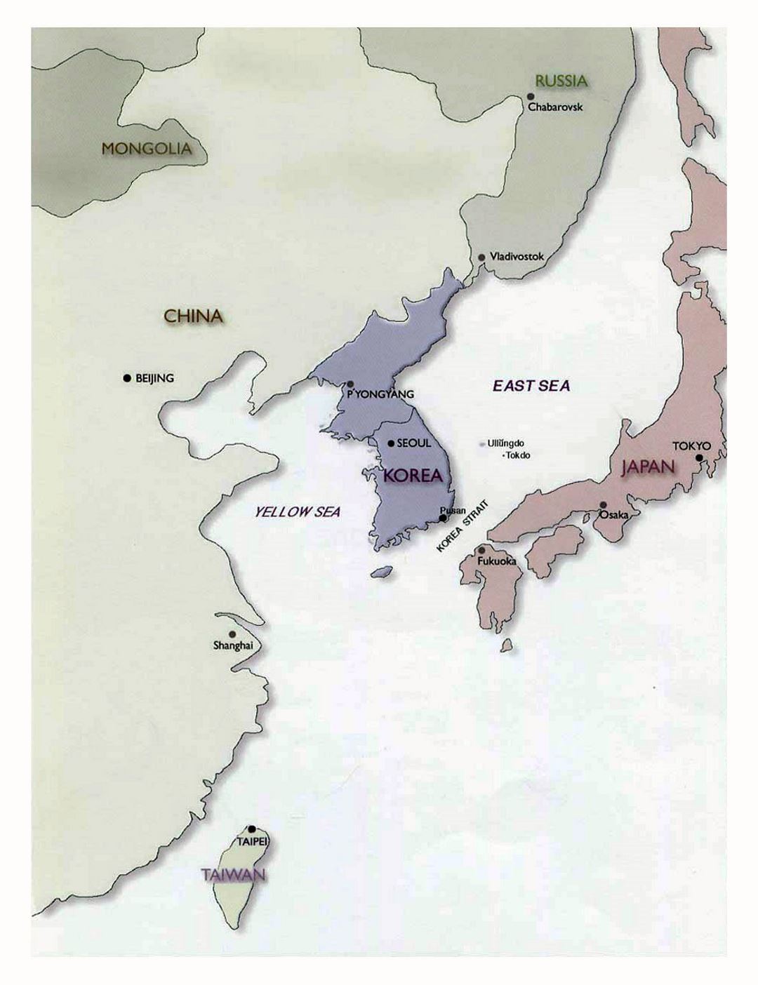 Mapa político de la Península de Corea - 2001
