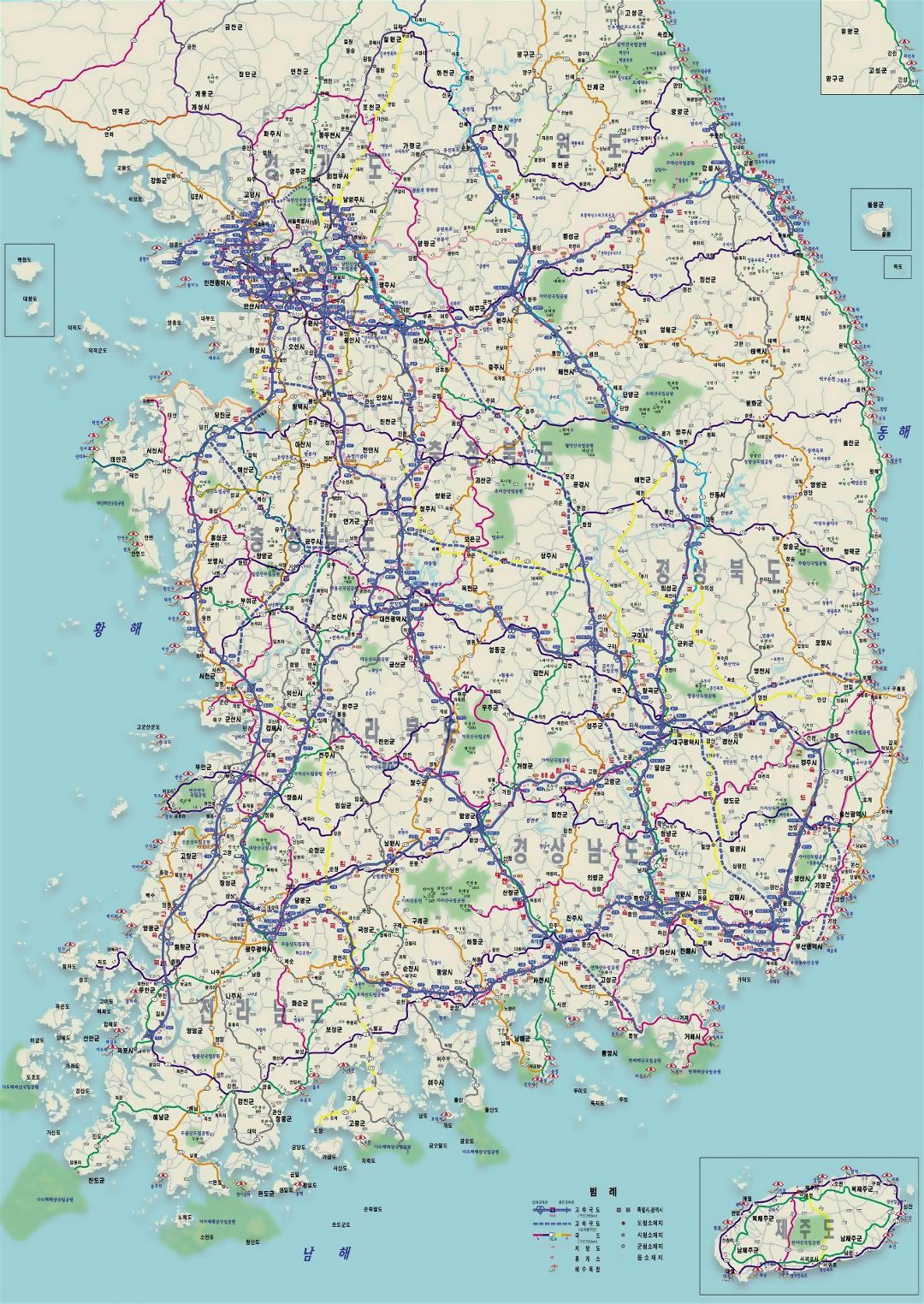 Detallado mapa de carreteras de Corea del Sur