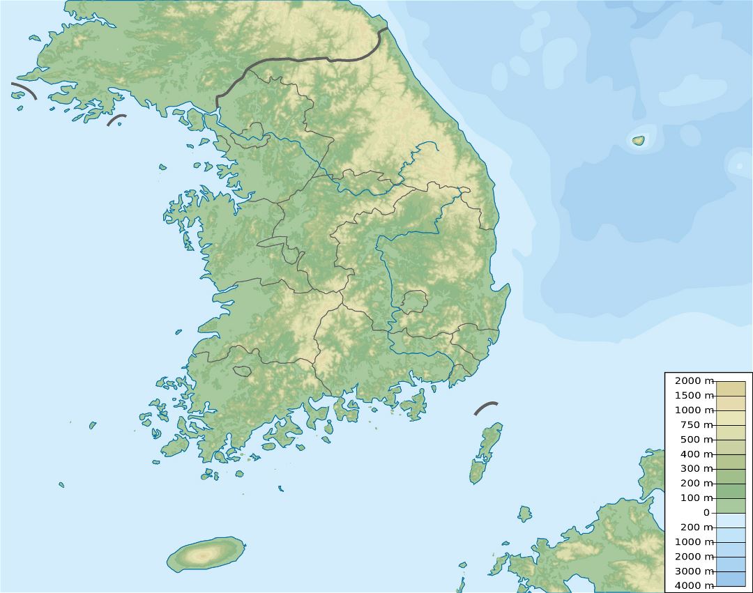 Grande mapa de elevación de Corea del Sur