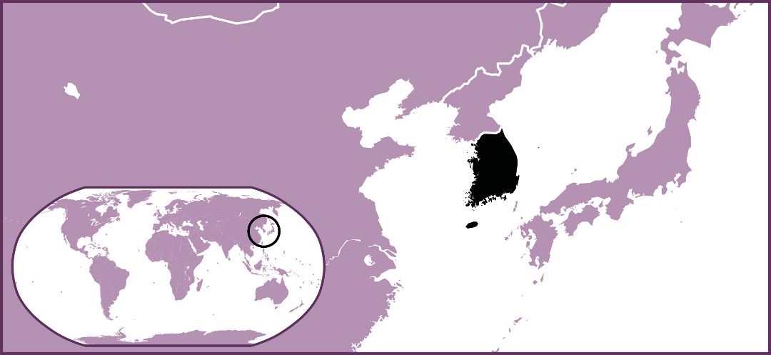 Grande mapa de ubicación de Corea del Sur