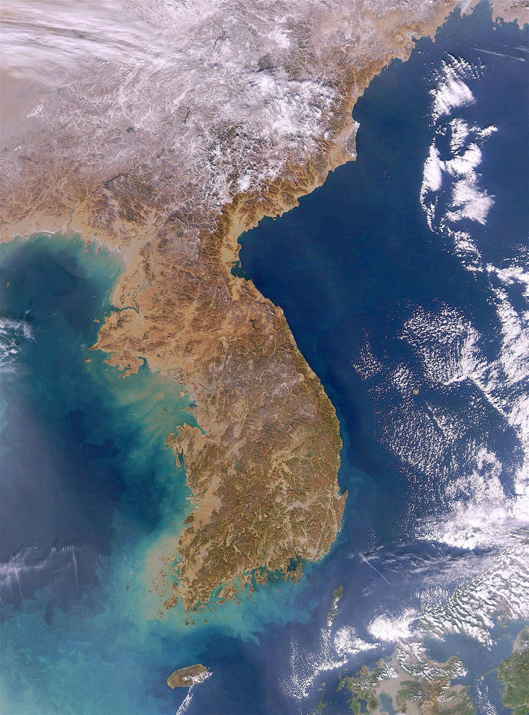 Grande mapa satelital de península de Corea