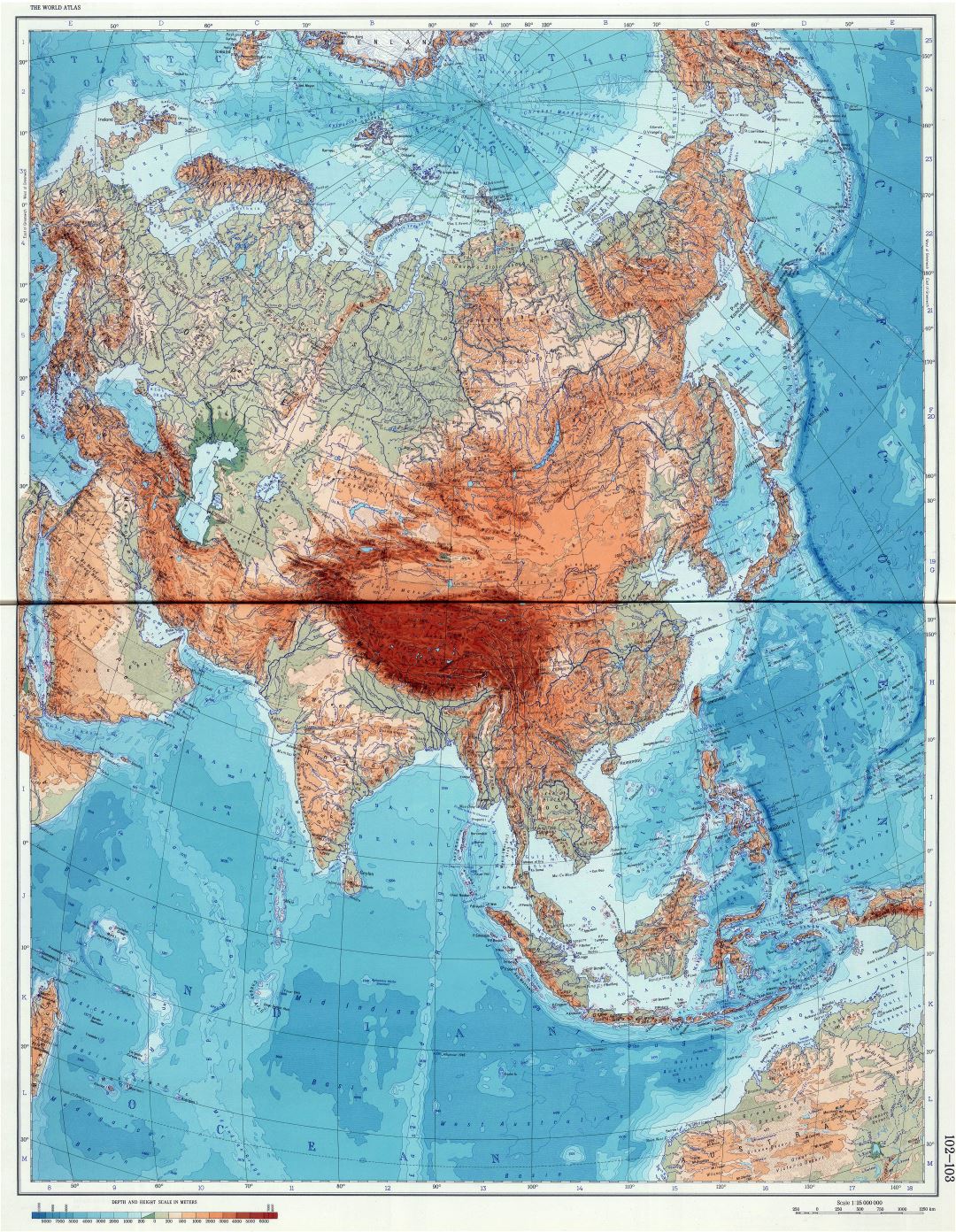 Detallada física (geográfica) un mapa a gran escala de Eurasia