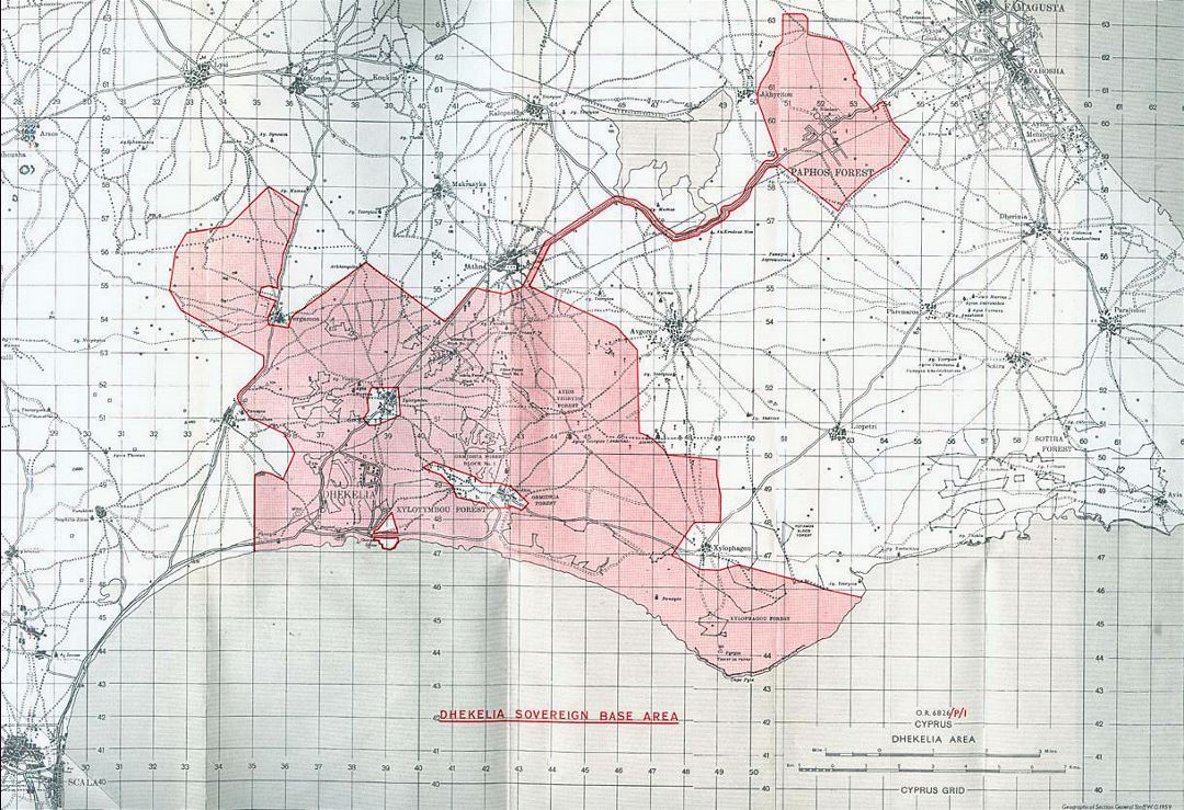 Chipre Dhekelia Sovereign Base del área mapa