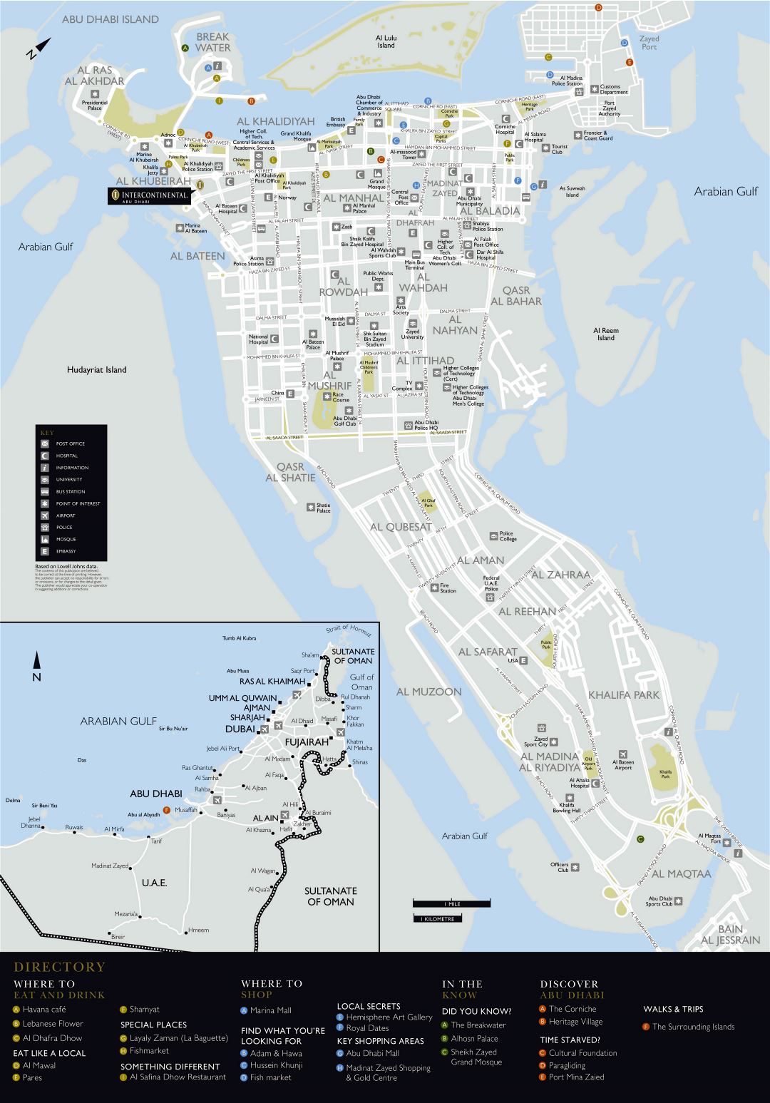 Grande detallado mapa carretera y turístico de la ciudad de Abu Dhabi