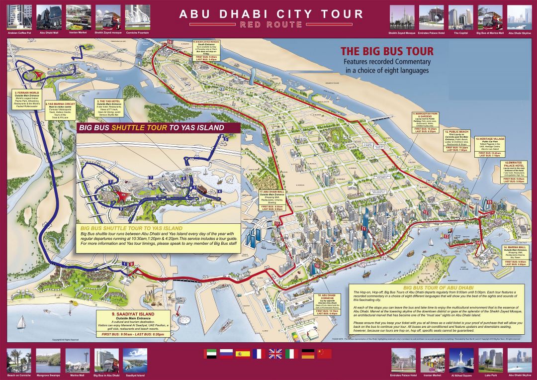 Grande detallado mapa turístico de la ciudad de Abu Dhabi