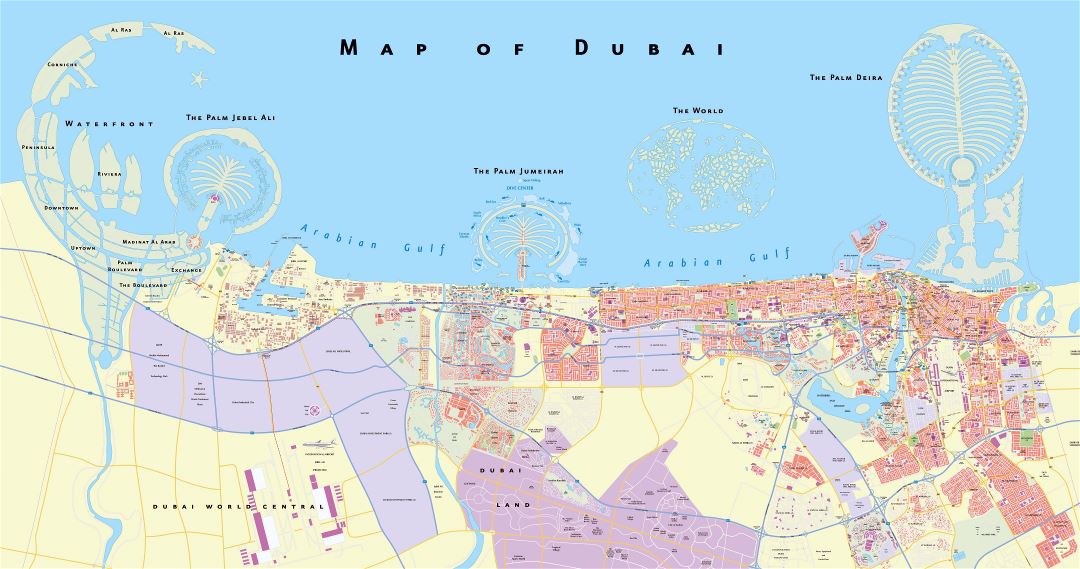 A gran escala detallado mapa de carreteras de la ciudad de Dubái