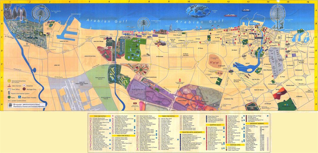 Grande detallado mapa de hoteles de la ciudad de Dubai