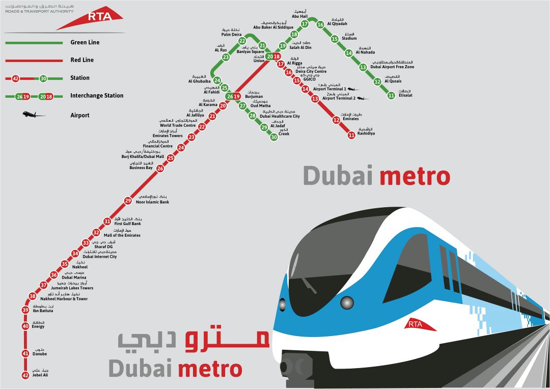 Grande detallado mapa del metro de la ciudad de Dubai